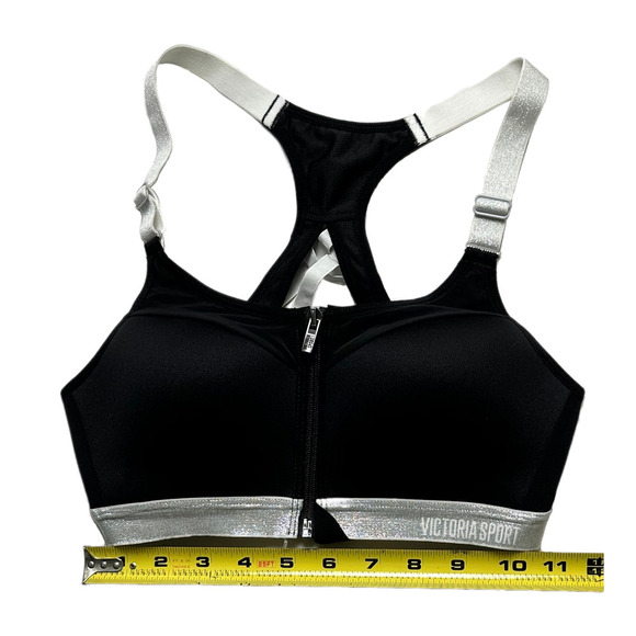 Victoria Secret Sports Bra Black with padding and  Silver Straps and band - Picture 5 of 8